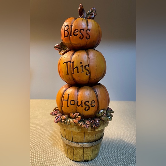 Bless This House Stacked Pumpkins Figurine, Resin 8” Tall, Fall Autumn Decor - Picture 1 of 6